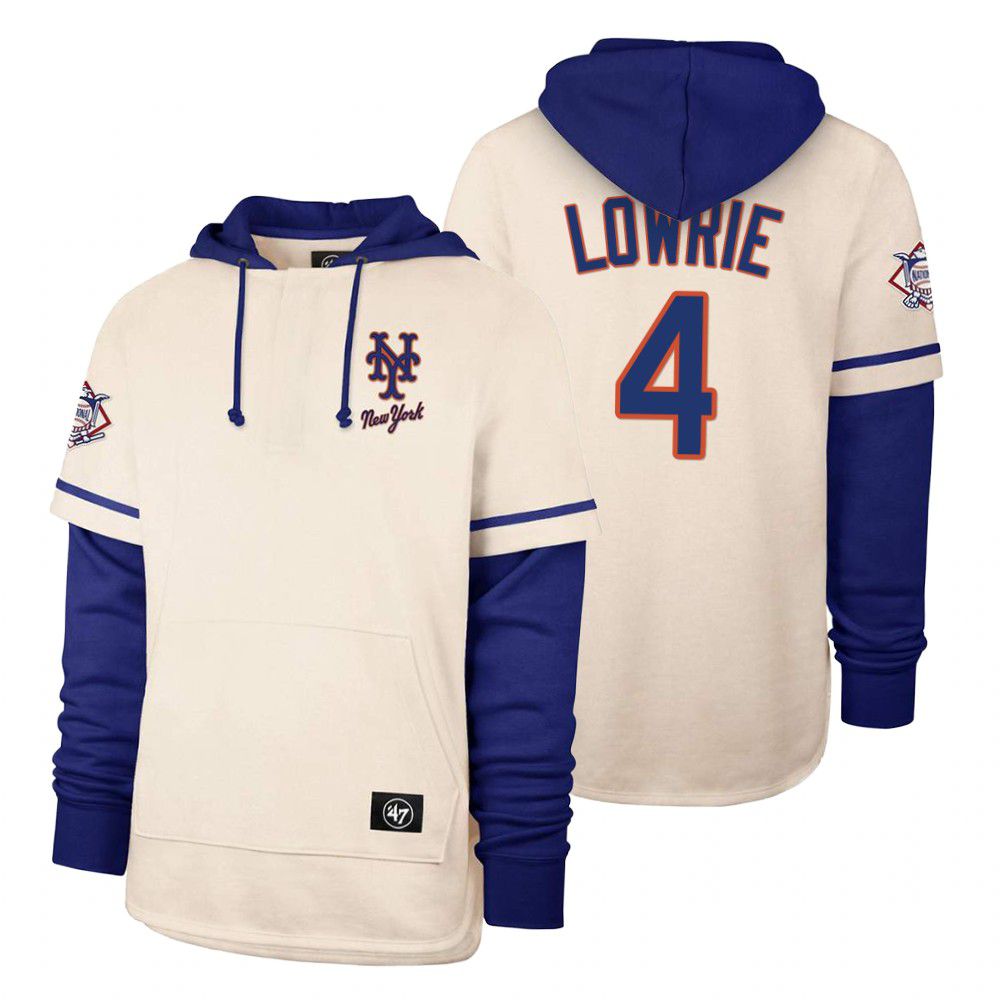 Men New York Mets #4 Lowrie Cream 2021 Pullover Hoodie MLB Jersey